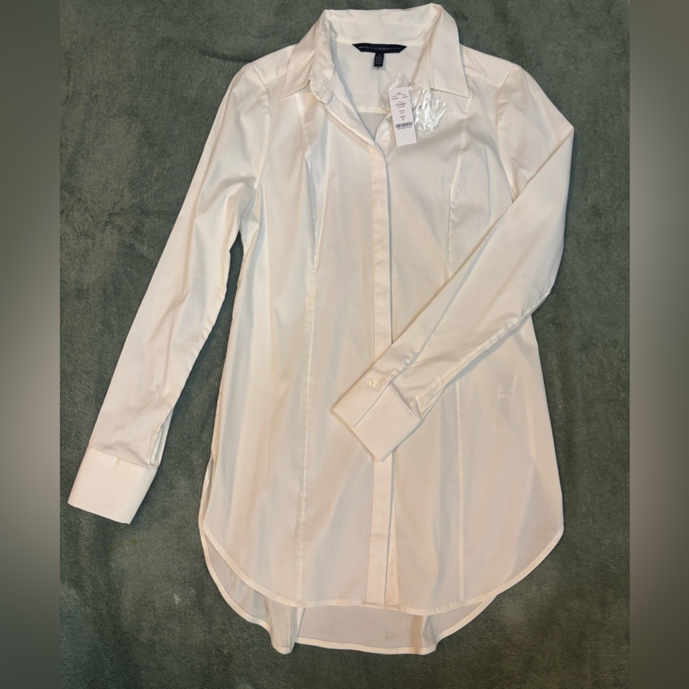 NWT White House Black Market WHBM White Long Poplin Button Down Shirt Size 6 New
